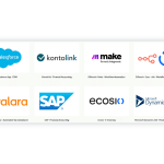 A selection of logos: Salesforce, kontolink, make, n8n, Avalara, SAP, ecosio, Microsoft Dynamics 365