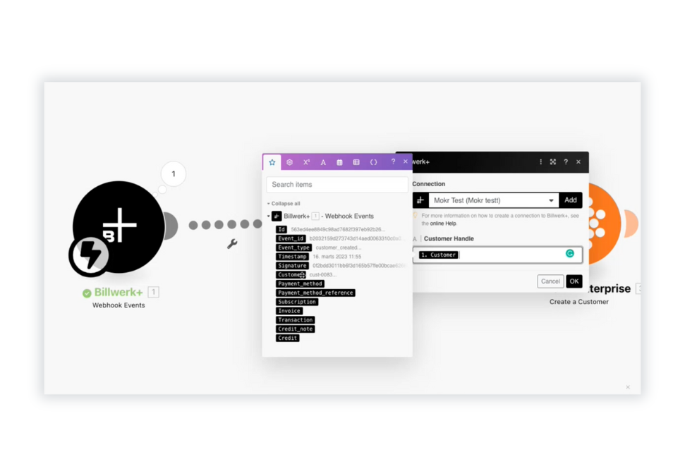 A screenshot of the Billwerk+ connect integration platform