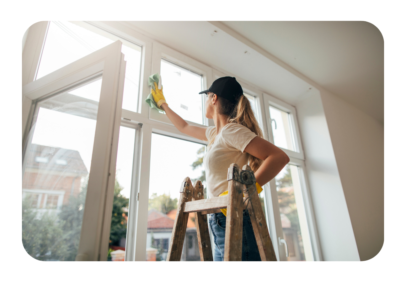 A woman cleaning a window